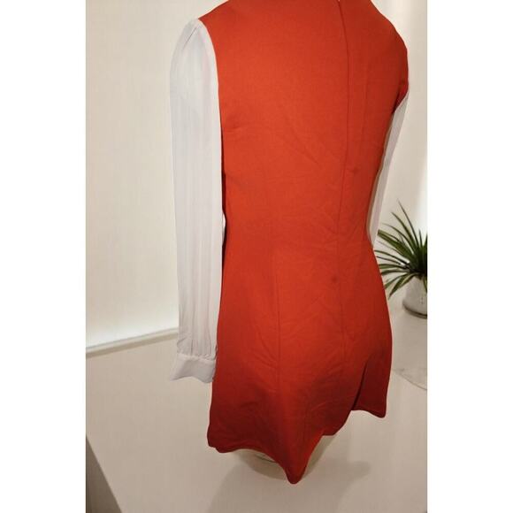 Browns Orange Mini Dress with Sheer Pleated Sleeves – Size M – Mod Retro Lined - Picture 4 of 10